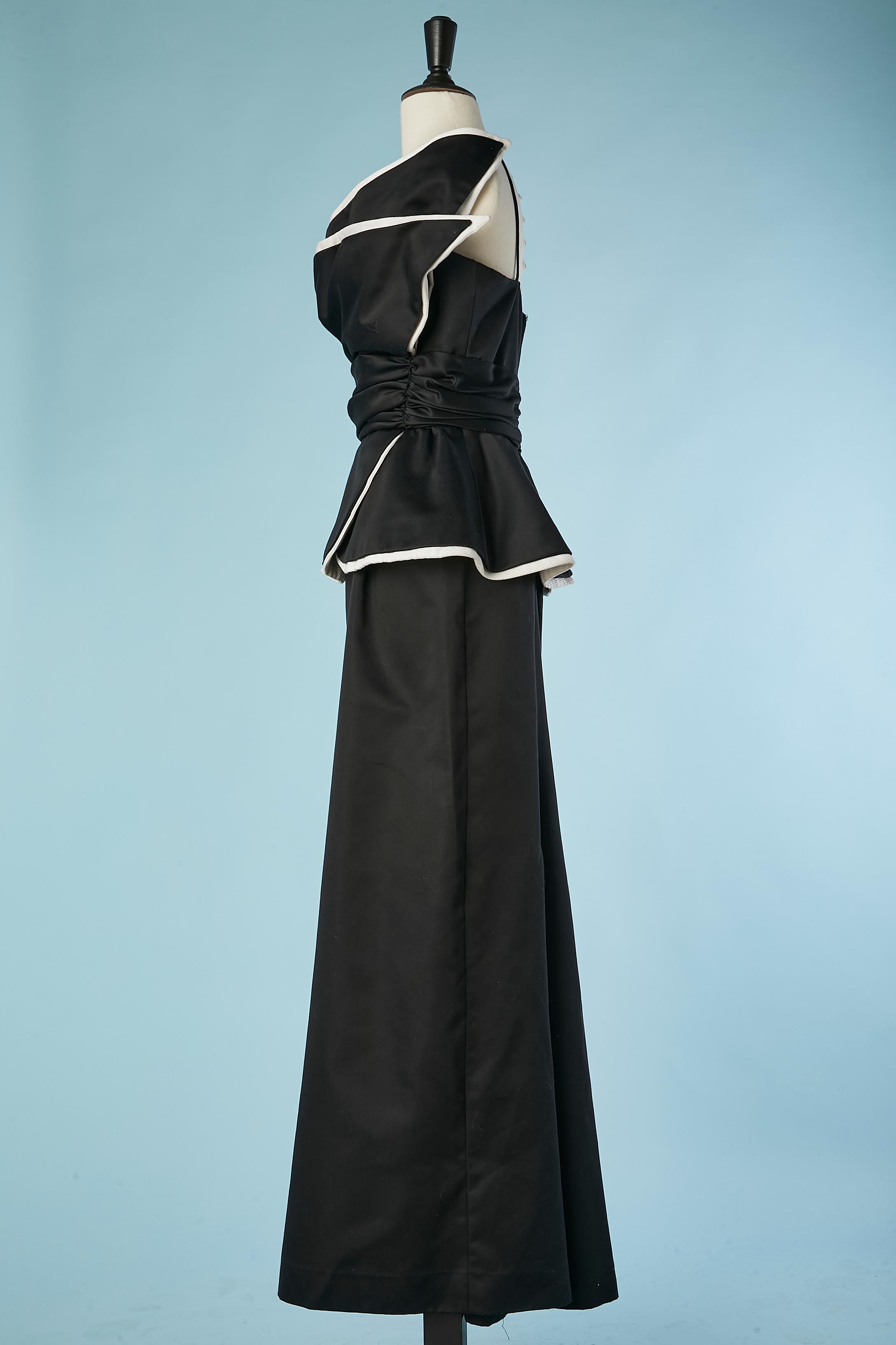 Asymmetrical black and white bustier evening dress Victor Costa  In Excellent Condition For Sale In Saint-Ouen-Sur-Seine, FR
