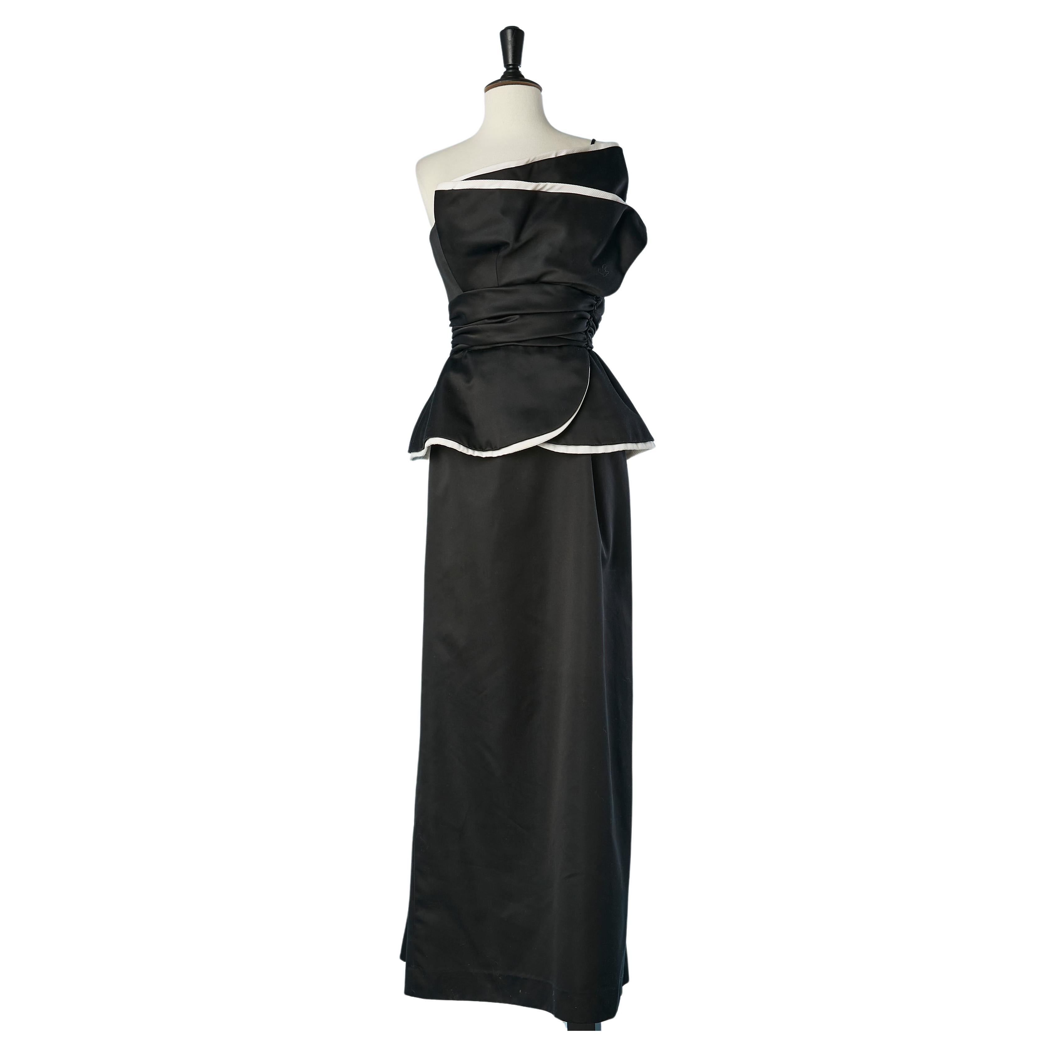 Asymmetrisches schwarzes und weißes Bustier-Abendkleid Victor Costa  im Angebot