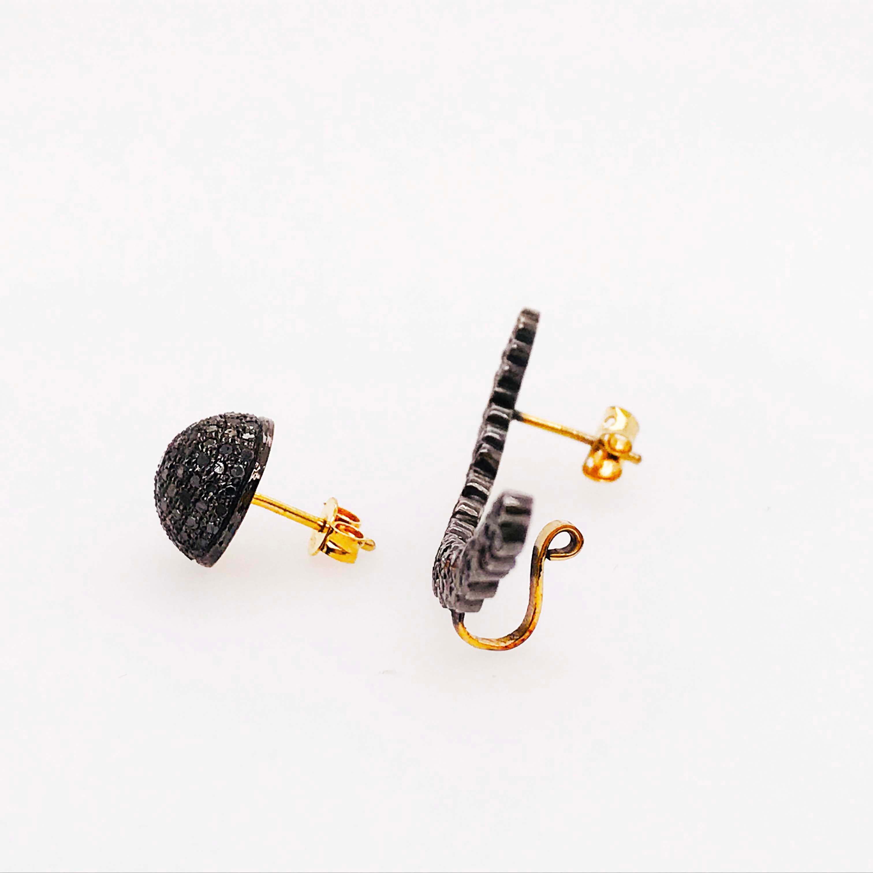 Artisan Asymmetrical Black Diamond Earring Stud and Black Diamond Ear Climber 18k 925