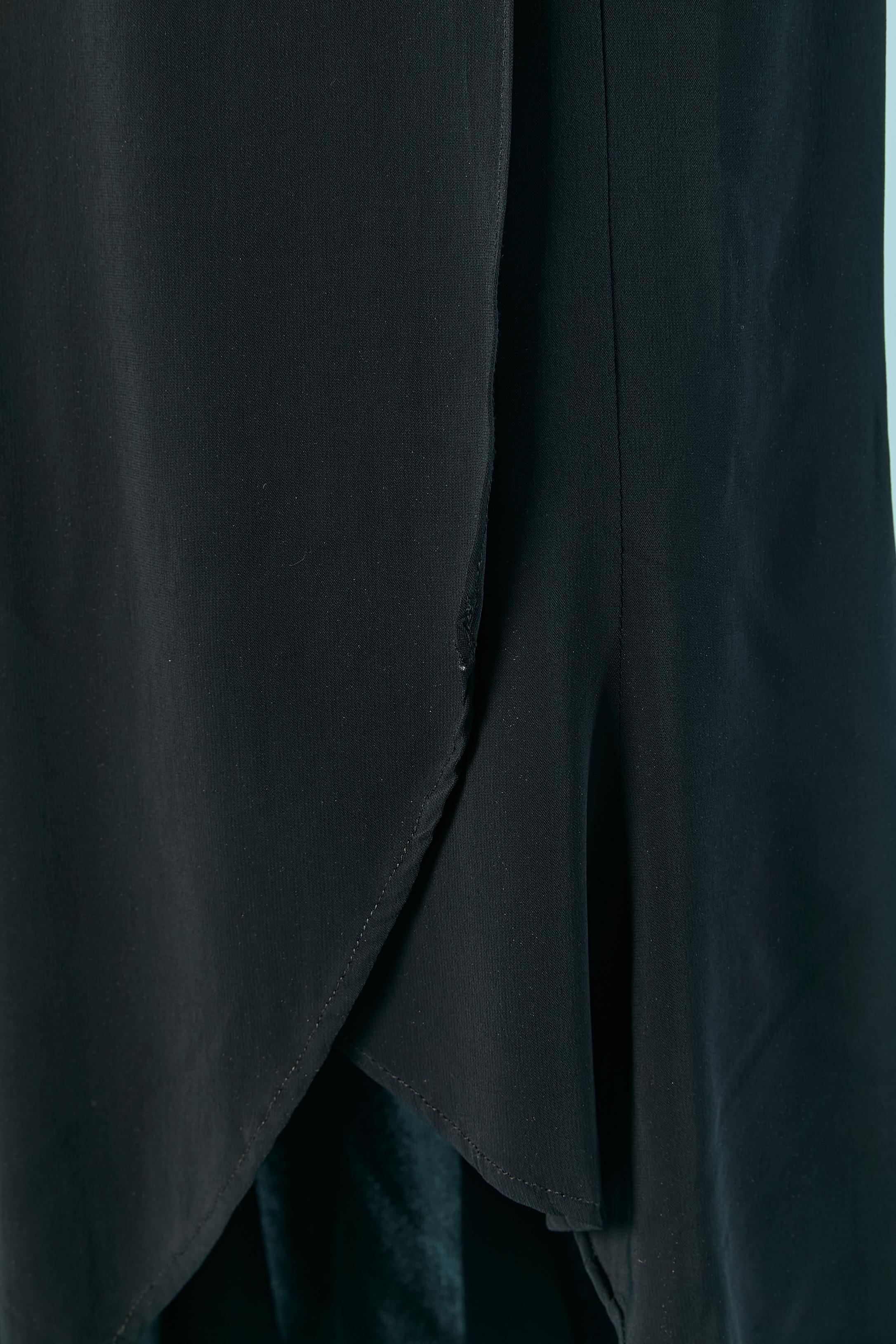 Black Asymmetrical black evening dress with cut work and tulle inset Gai Mattiolo For Sale