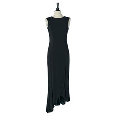 Asymmetrical black evening dress with cut work and tulle inset Gai Mattiolo