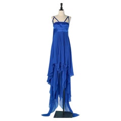 Robe du soir asymétrique à bustier en mousseline de soie bleue VERSACE COLLECTION