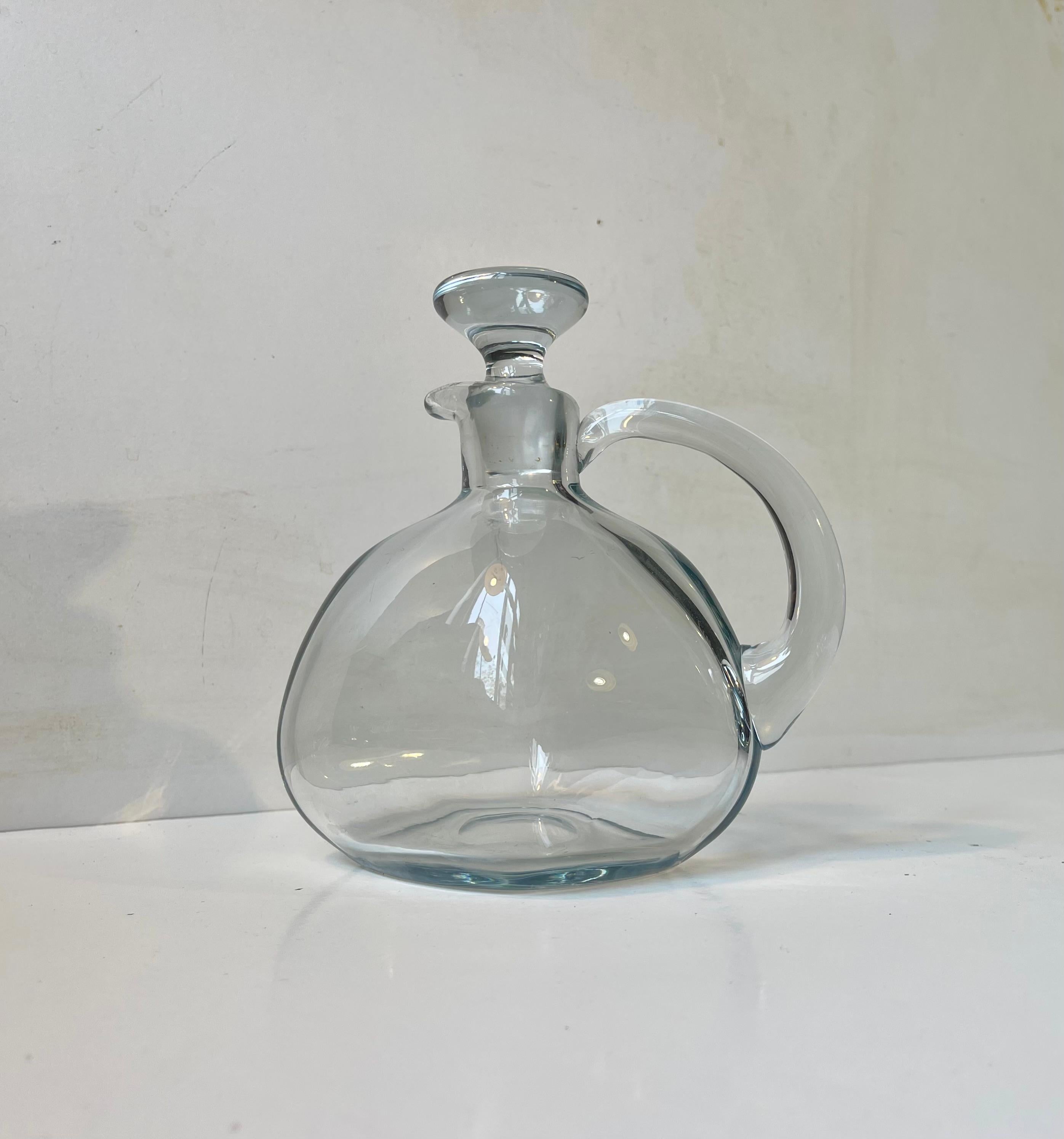 Asymmetrical Blue-tinted Glass Decanter by Holmegaard Denmark In Good Condition For Sale In Esbjerg, DK