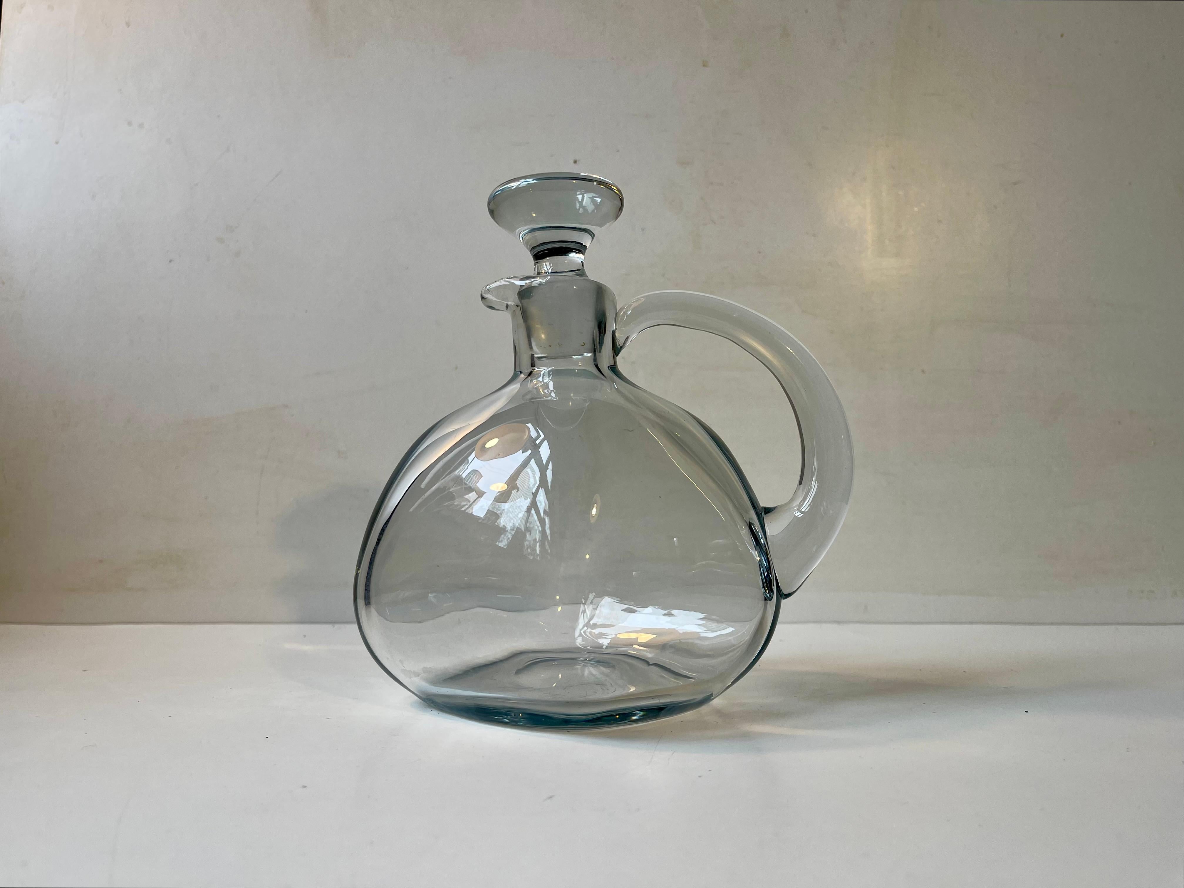 Mid-20th Century Asymmetrical Blue-tinted Glass Decanter by Holmegaard Denmark For Sale