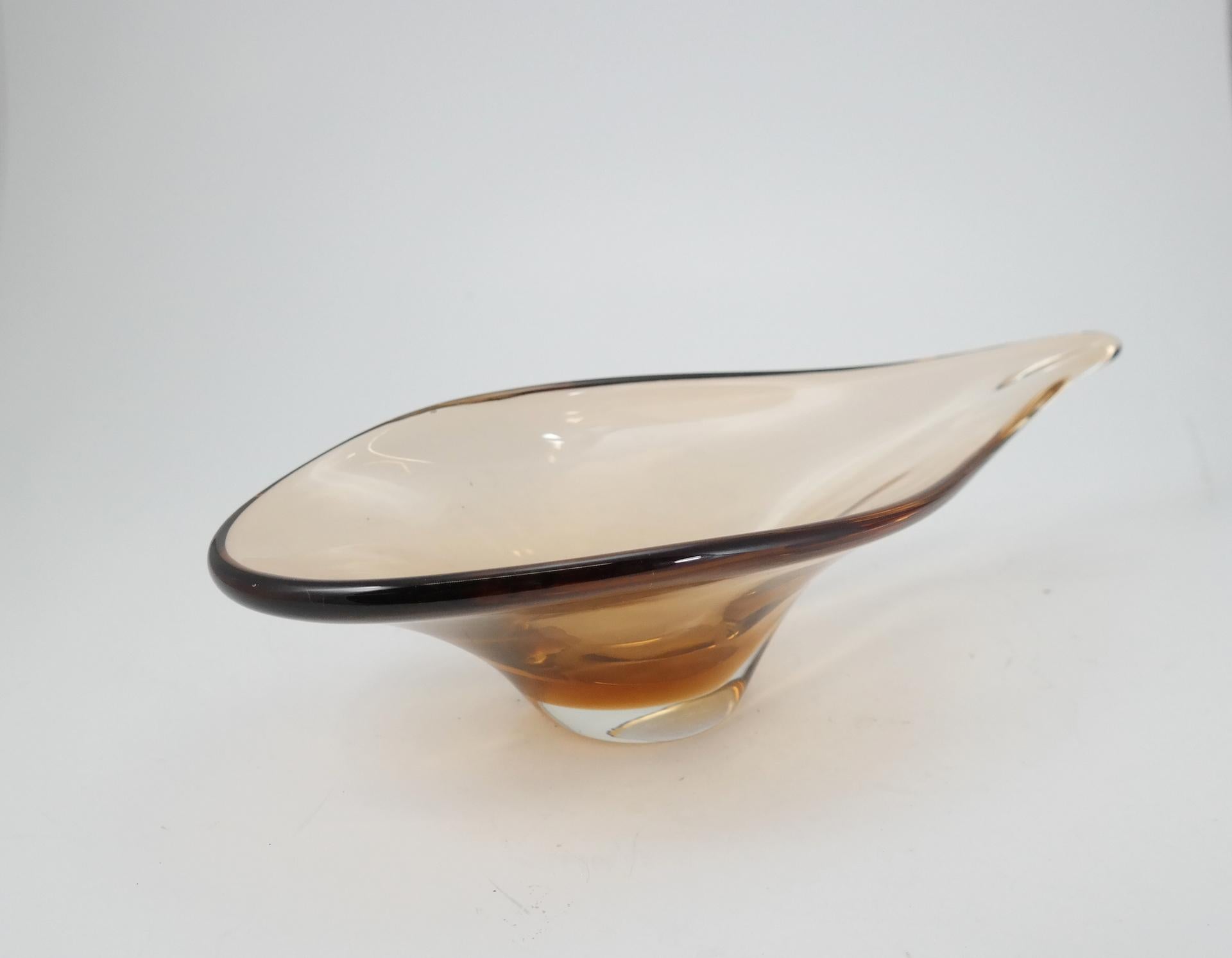 Organic Modern Asymmetrical Bohemia Glass Bowl, 1970s