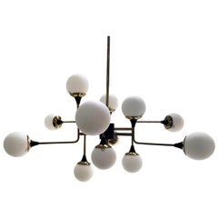 Asymmetrical Brass and Black Chandelier