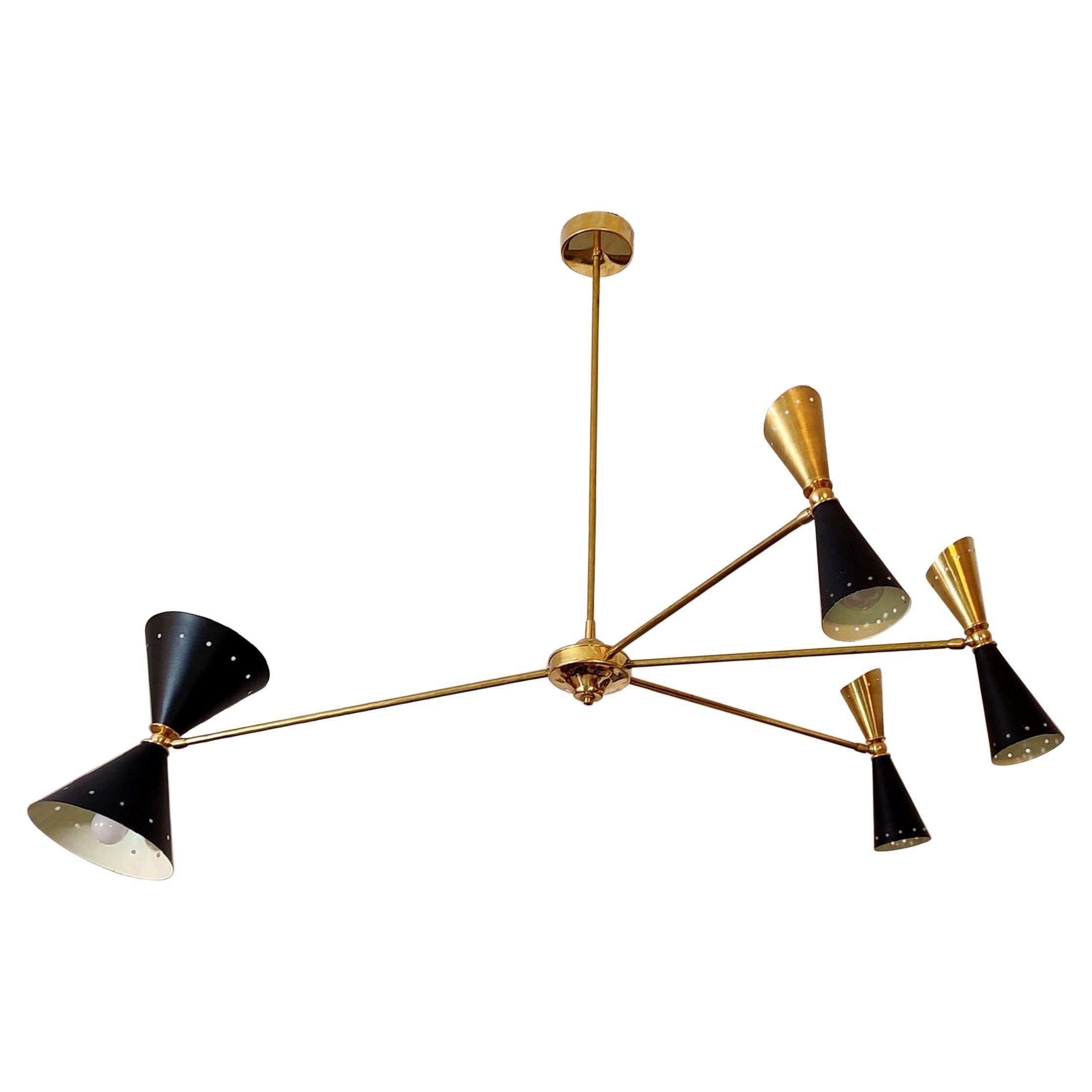 Asymmetrical Brass Chandelier in the Style of Stilnovo For Sale