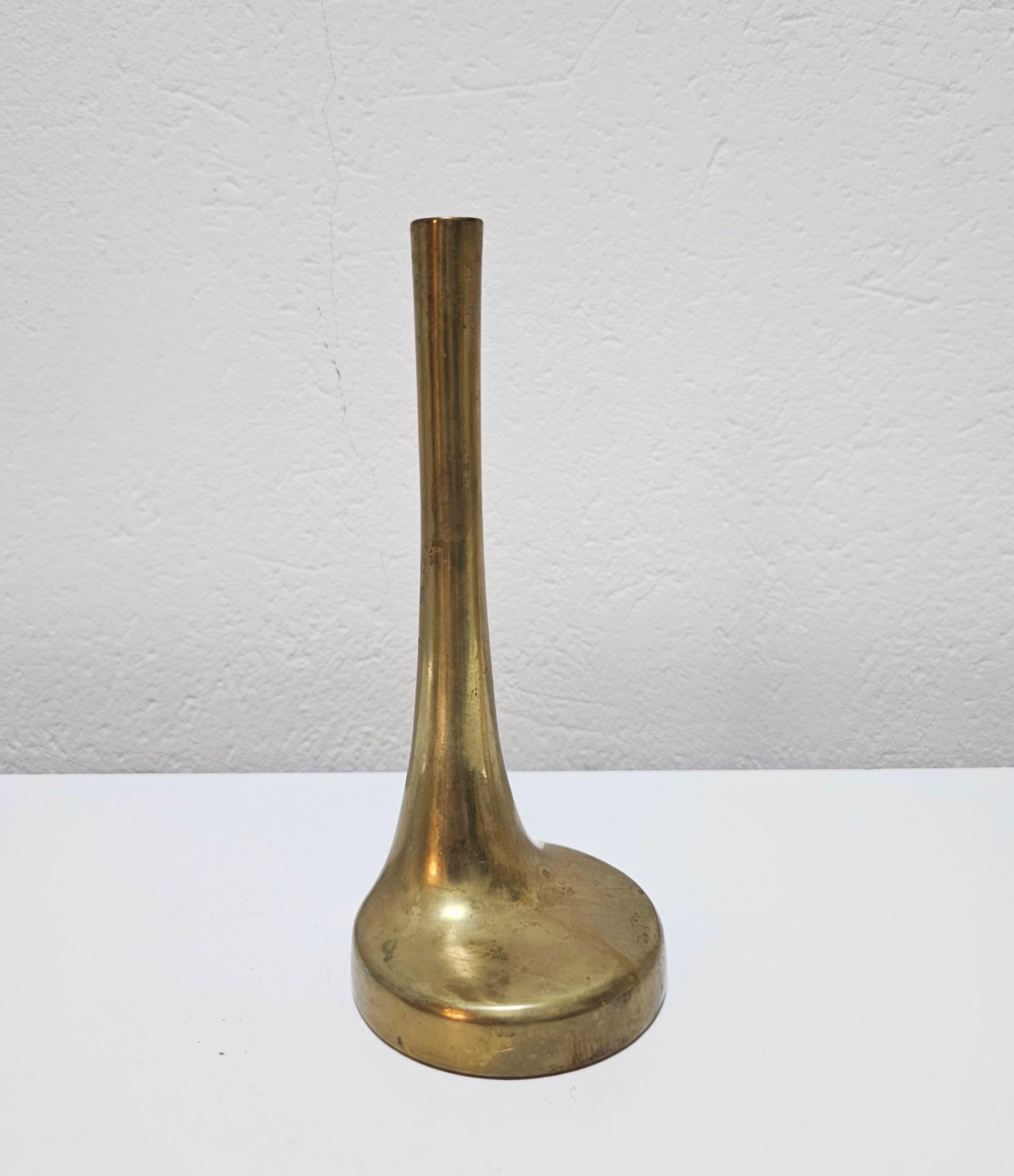 Austrian Asymmetrical Brutalist Bronze a single flower vase by Heinz Goll, Italy 1960s For Sale