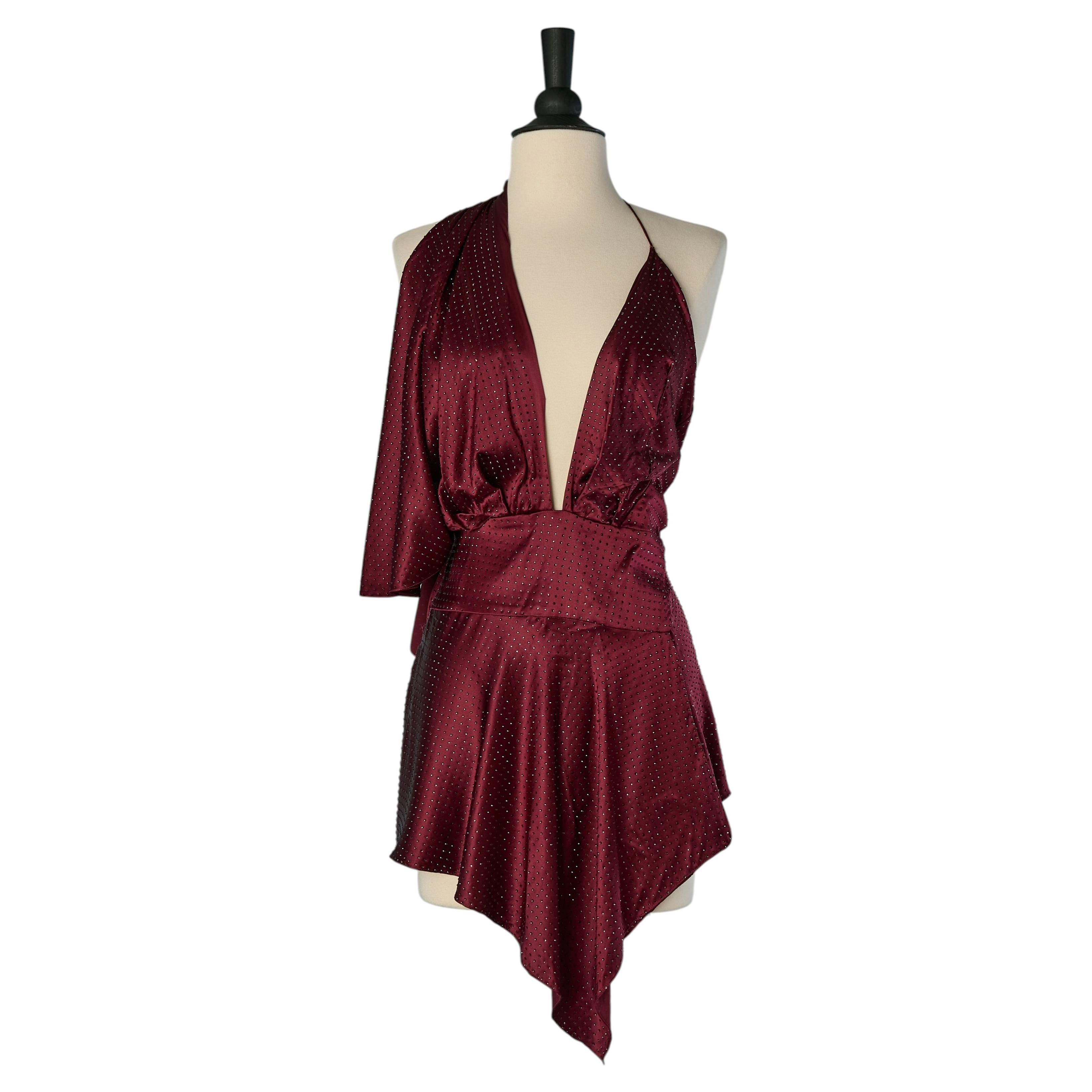 Robe asymétrique en soie bordeaux avec strass ALEXANDRE VAUTHIER