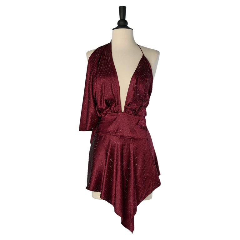 alexandre vauthier burgundy dress Asymmetrical burgundy silk dress with rhinestone ALEXANDRE VAUTHIER For  Sale at 1stDibs