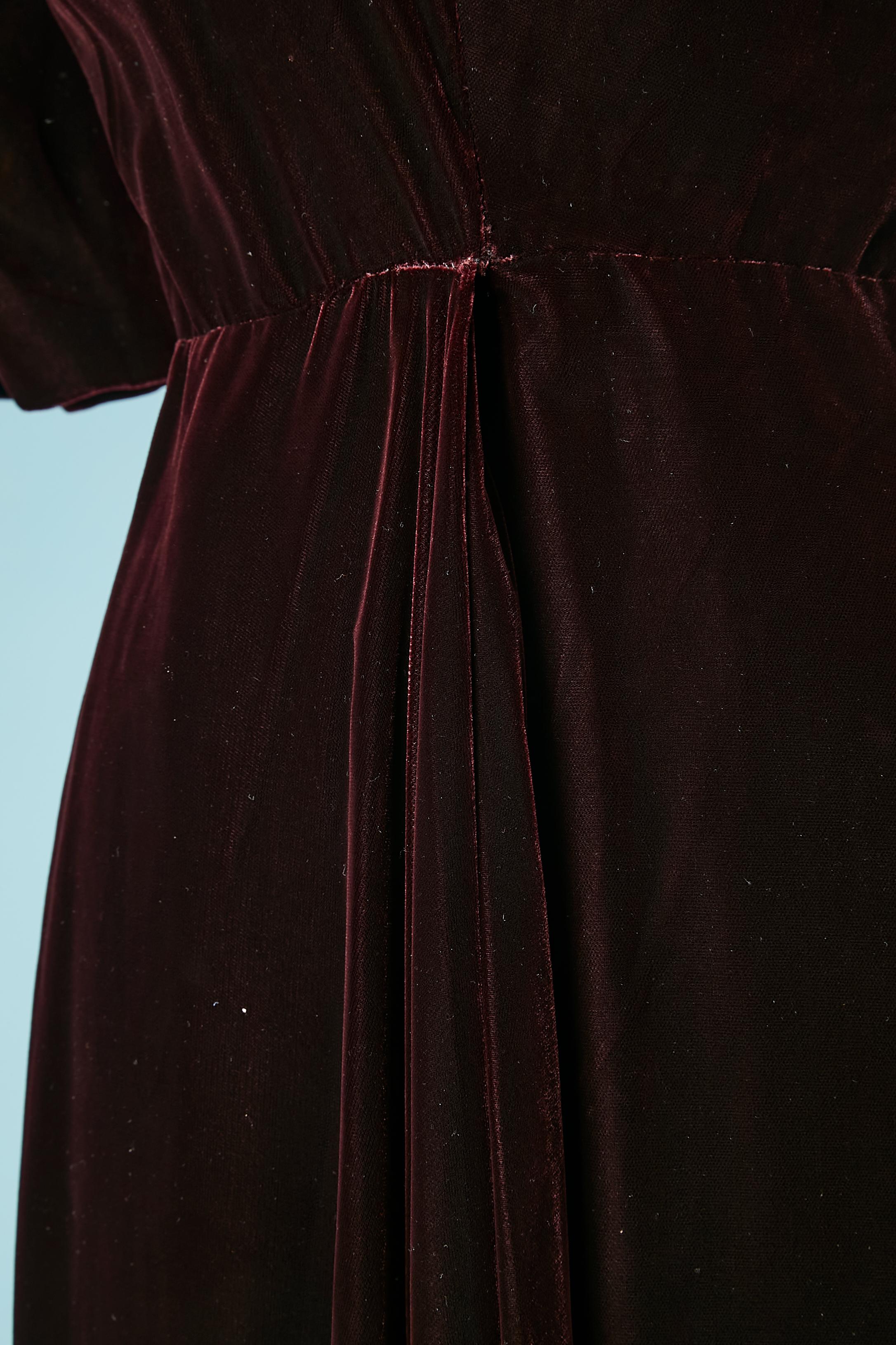 Black Asymmetrical burgundy velvet evening dress Attributed to Grès Winter 1974 For Sale