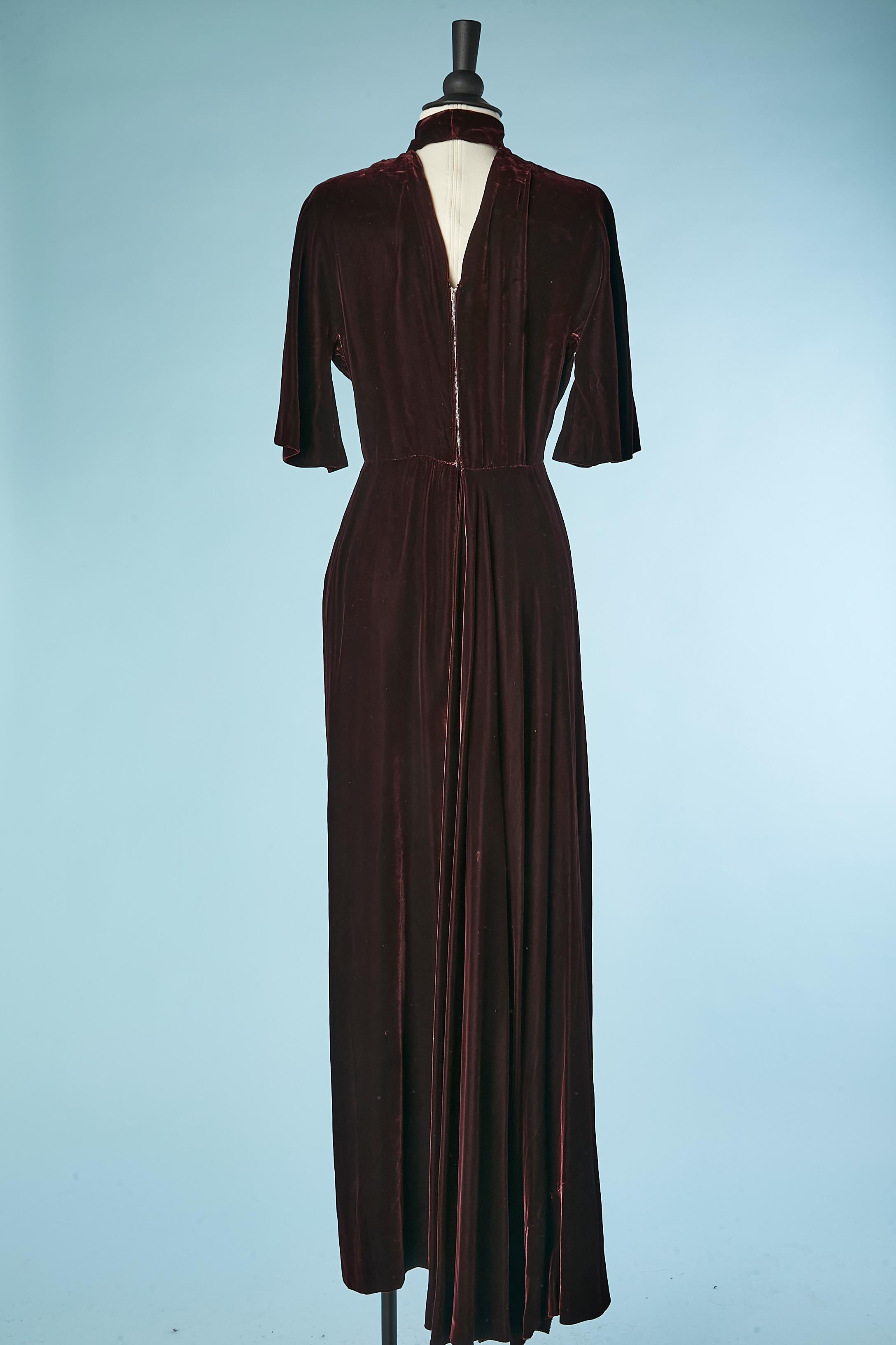 Asymmetrical burgundy velvet evening dress Attributed to Grès Winter 1974 For Sale 1