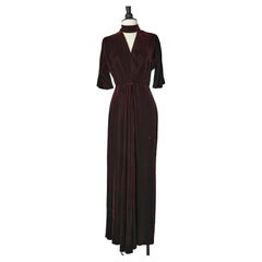 Asymmetrical burgundy velvet evening dress Attributed to Grès Winter 1974