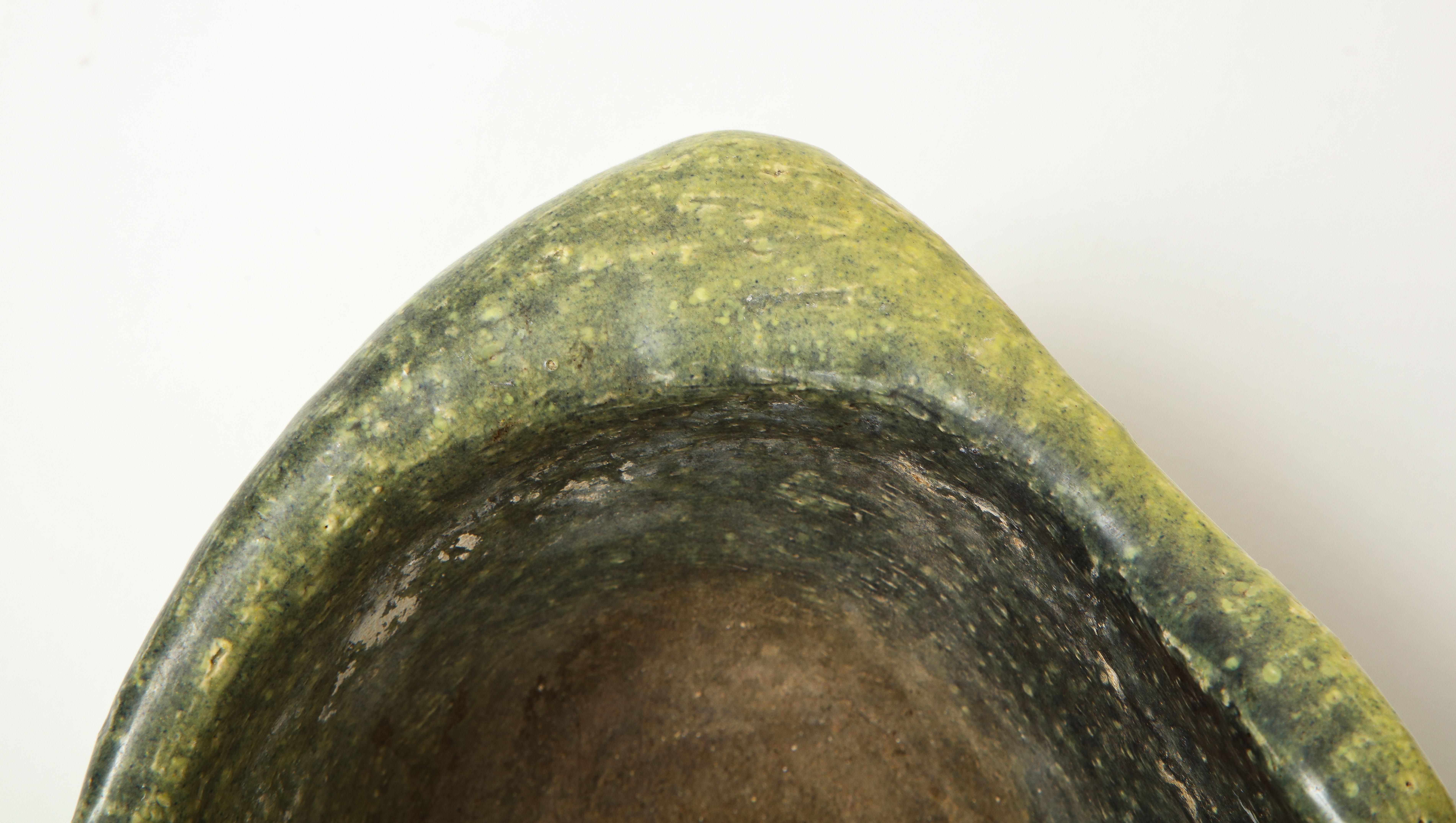 Asymmetrical Ceramic Bowl in Avocado Toned Speckled Glaze 3