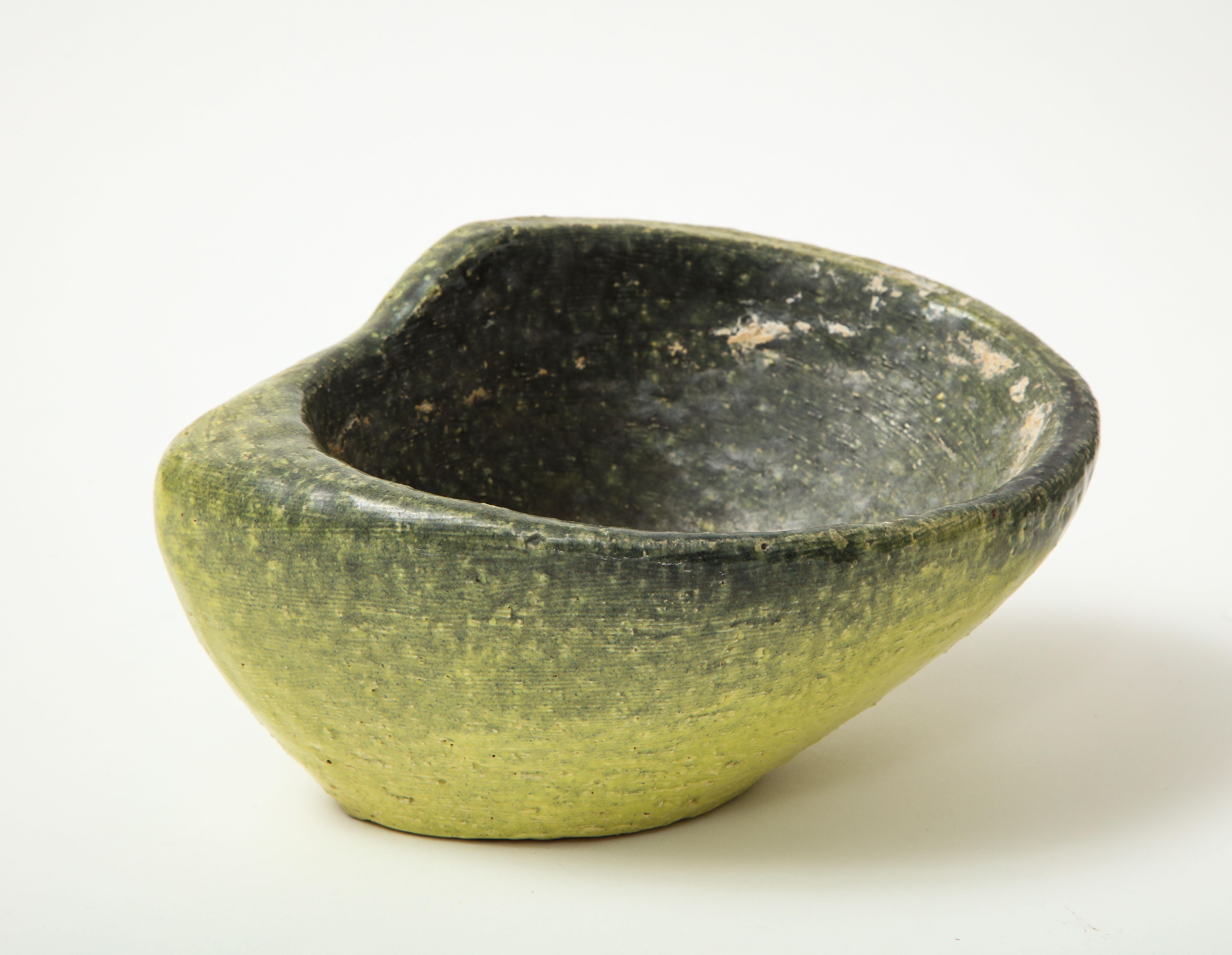 Asymmetrical Ceramic Bowl in Avocado Toned Speckled Glaze 4