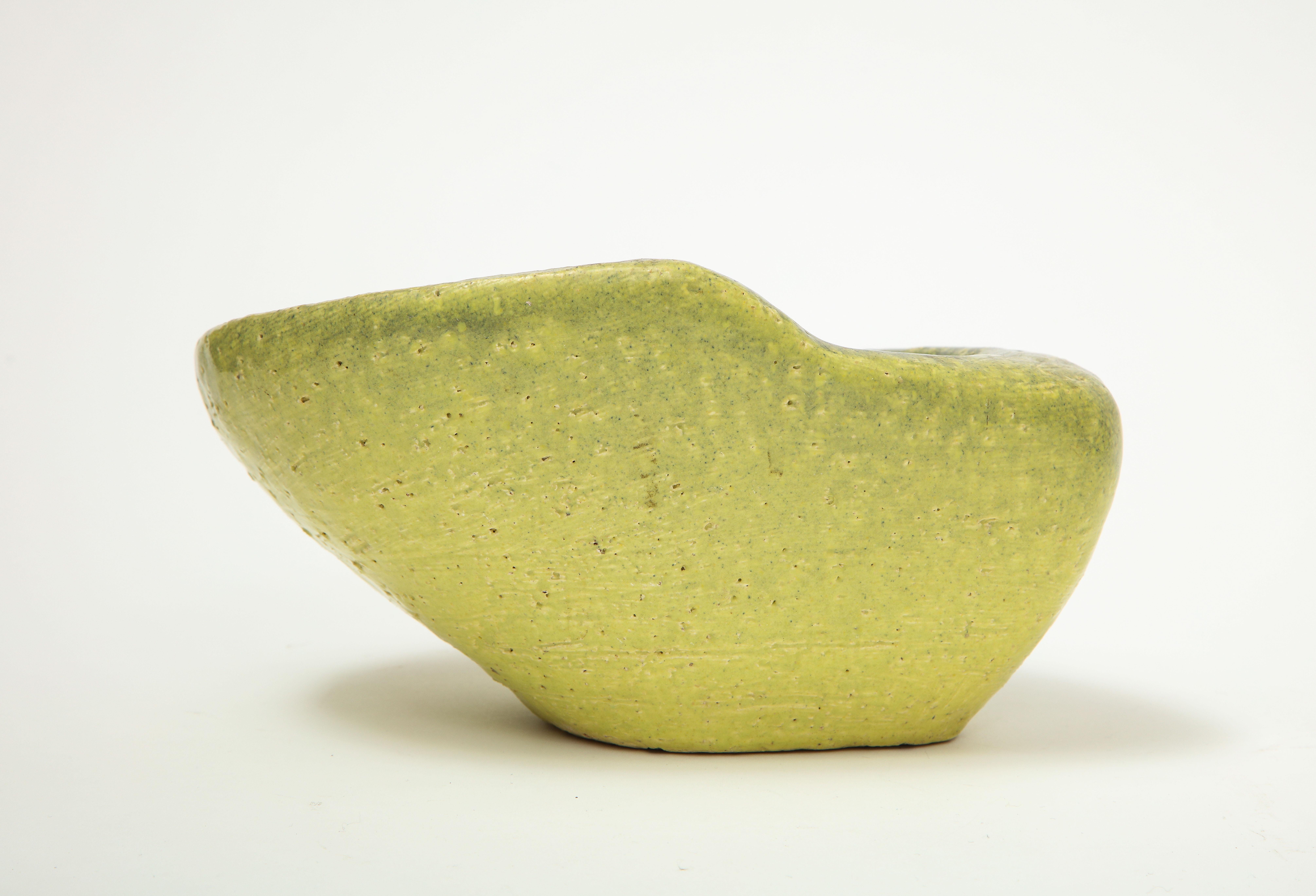 American Asymmetrical Ceramic Bowl in Avocado Toned Speckled Glaze