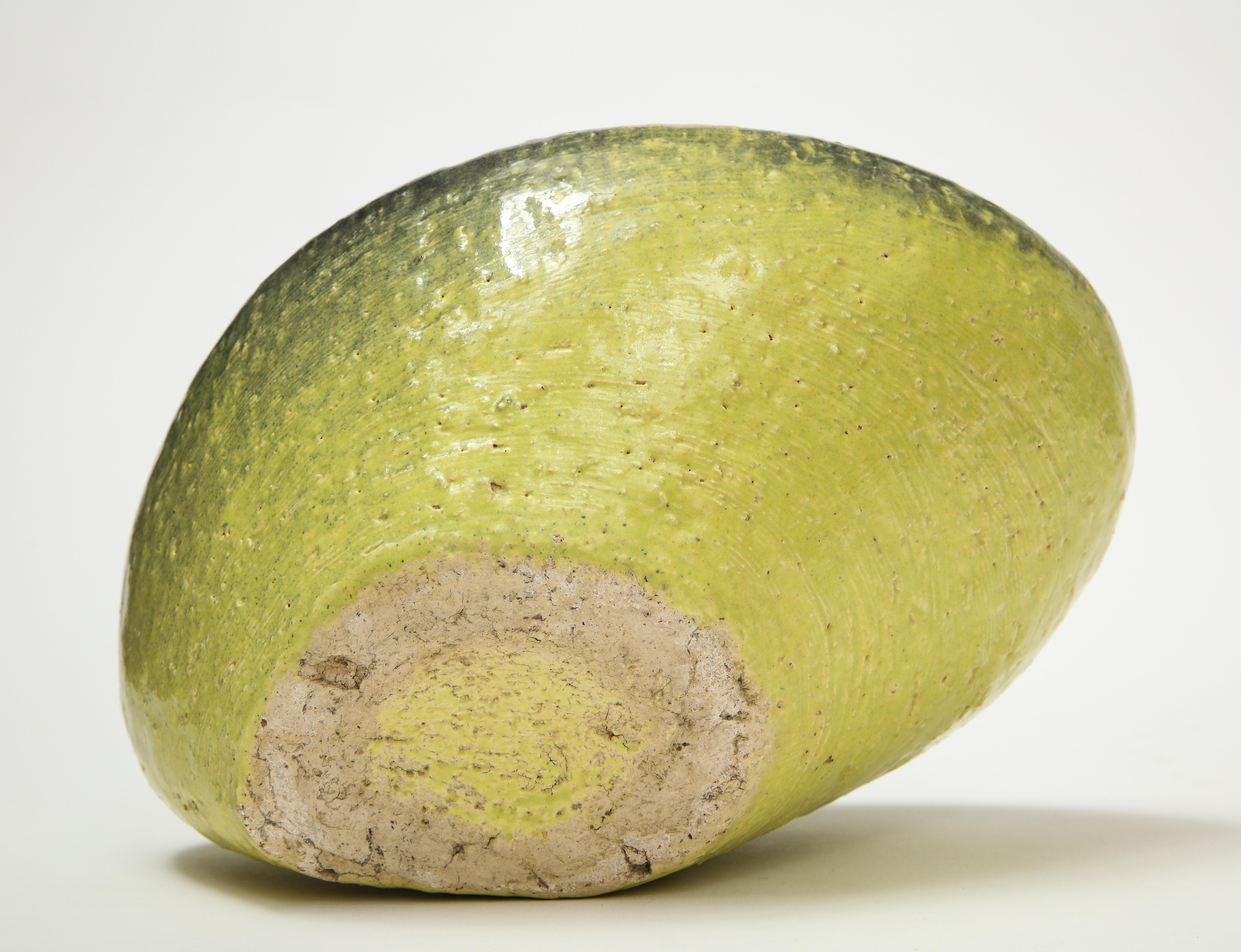 Asymmetrical Ceramic Bowl in Avocado Toned Speckled Glaze 1