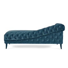 Asymmetrical Chaise Lounge in Deep Blue Velvet & Capitonnée Tufting