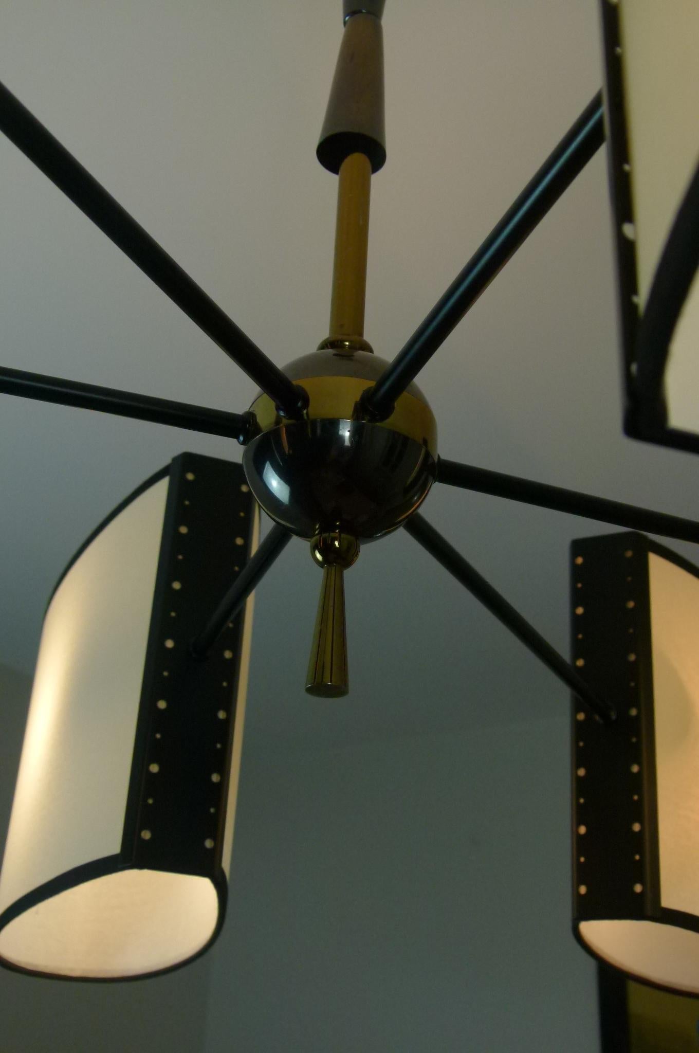 Asymmetrical chandelier with six lighted arms by Maison Lunel, circa 1950 5