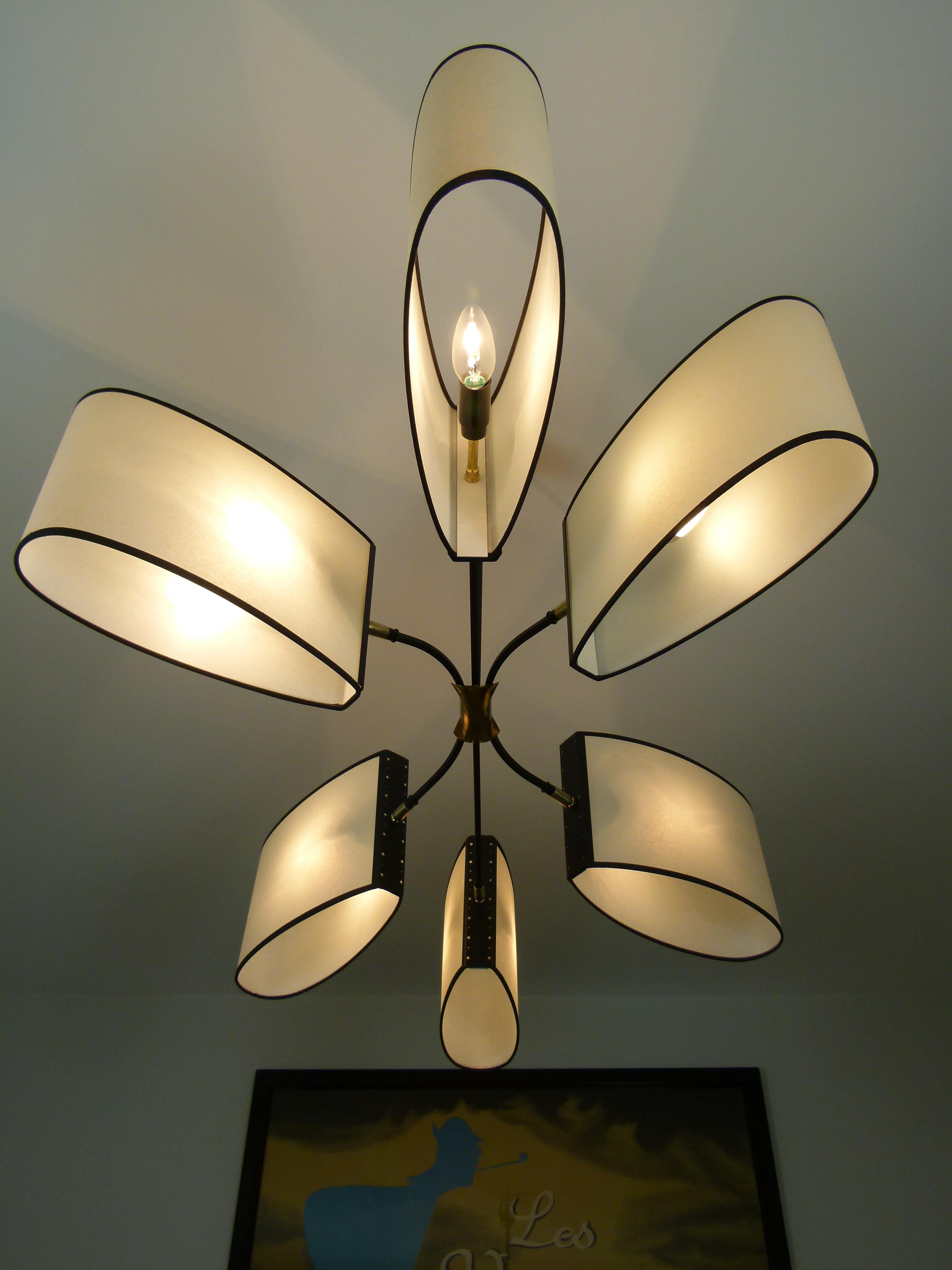 Asymmetrical chandelier with six lighted arms by Maison Lunel, circa 1950 8