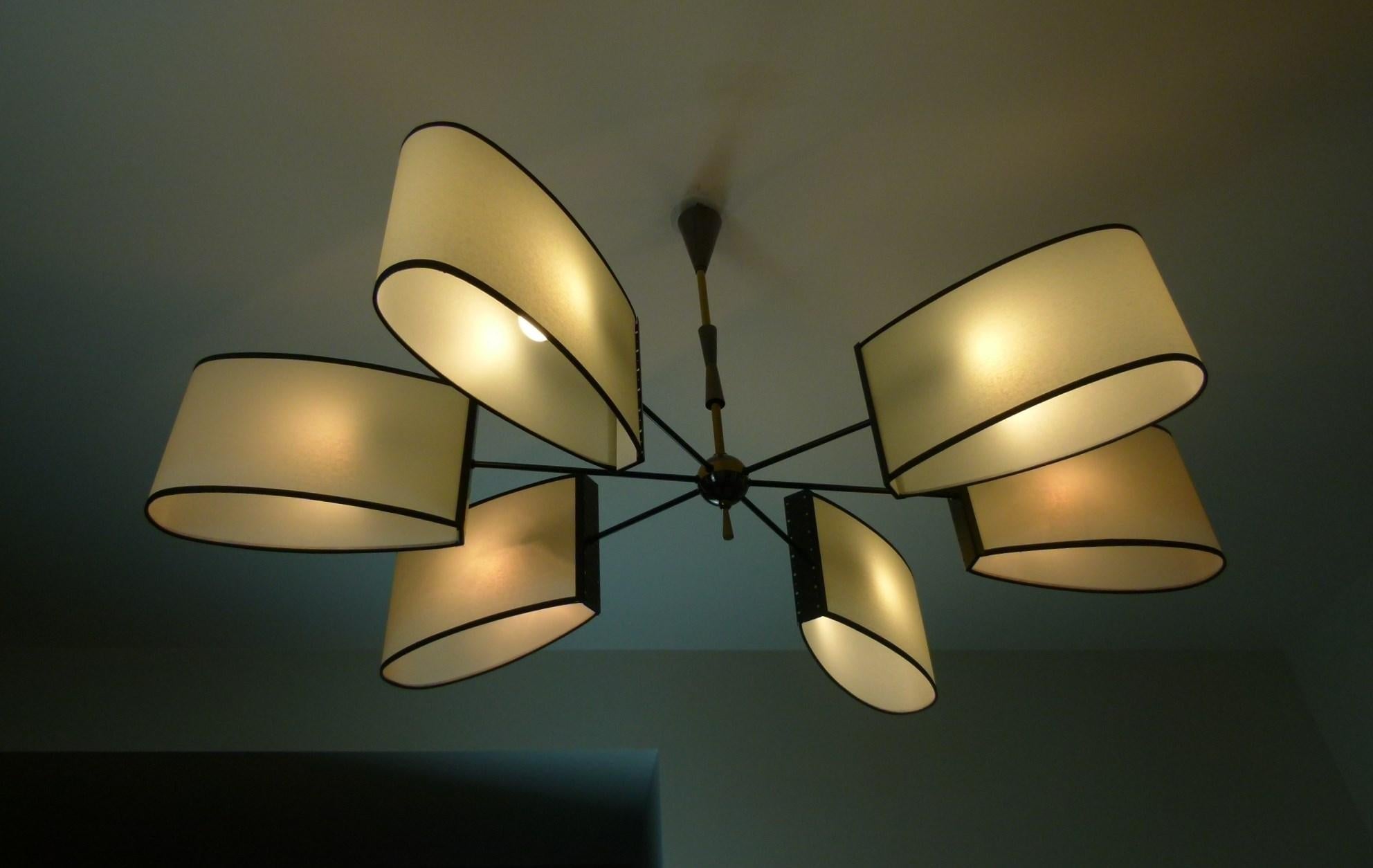 Asymmetrical chandelier with six lighted arms by Maison Lunel, circa 1950 8