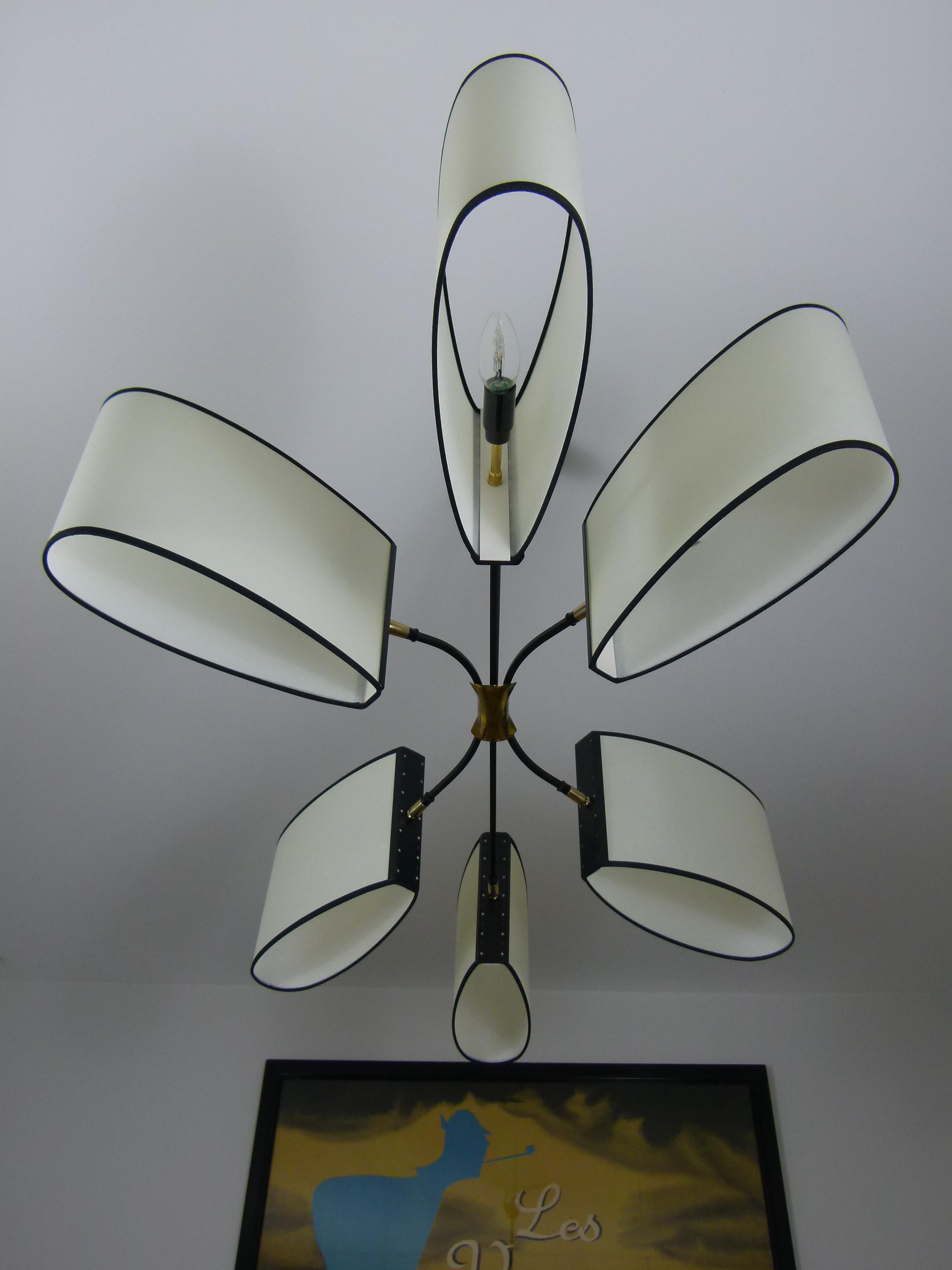 Asymmetrical chandelier with six lighted arms by Maison Lunel, circa 1950 9
