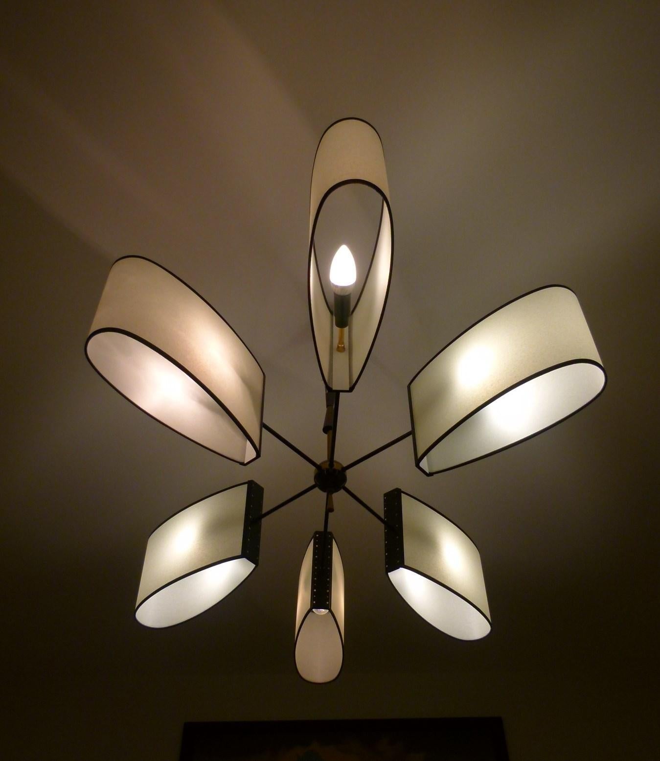 Asymmetrical chandelier with six lighted arms by Maison Lunel, circa 1950 9