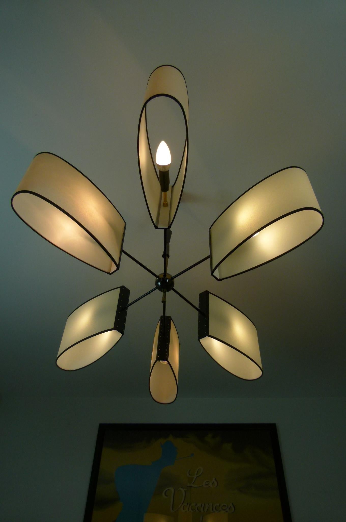 French Asymmetrical chandelier with six lighted arms by Maison Lunel, circa 1950