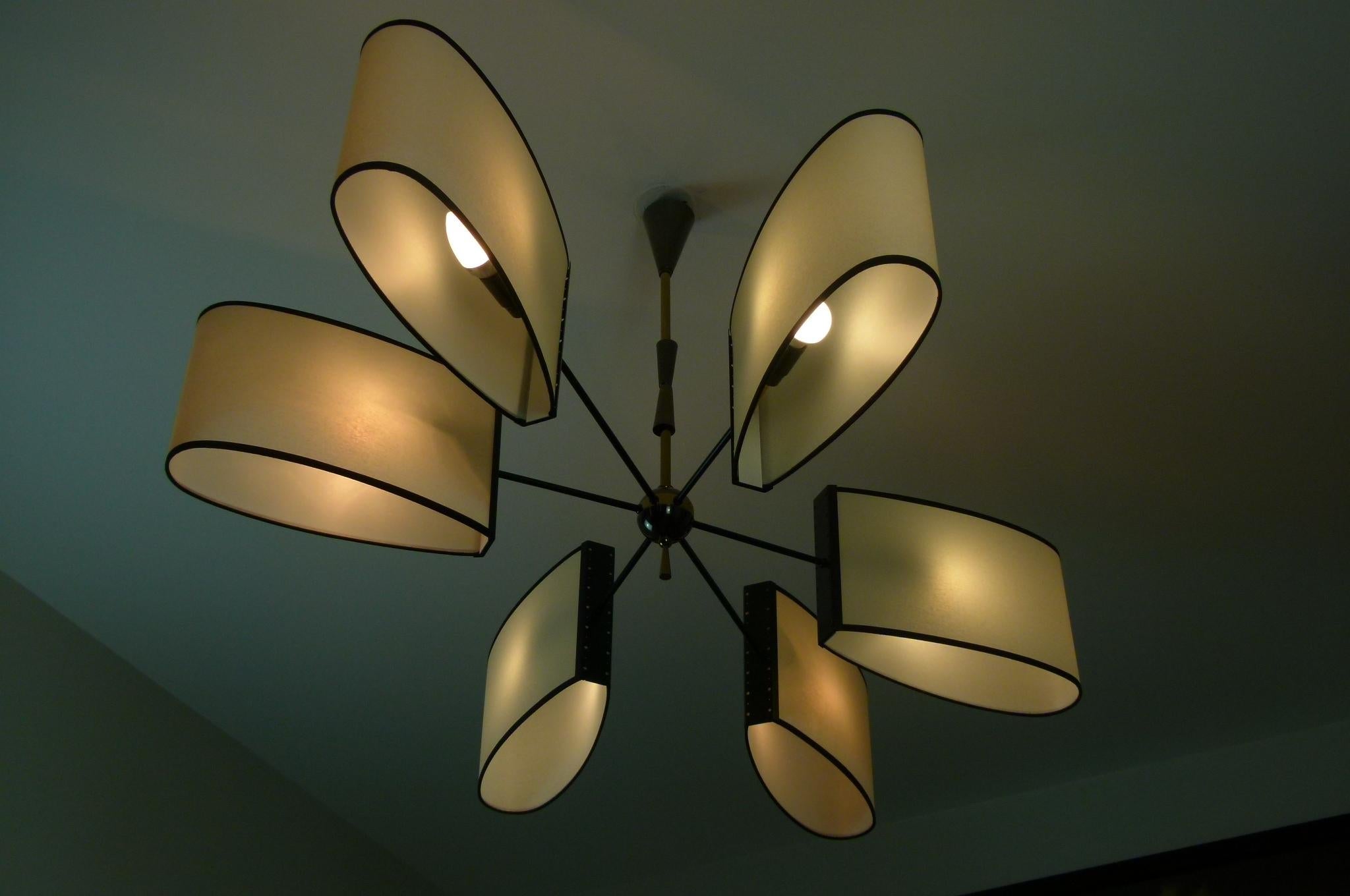 Asymmetrical chandelier with six lighted arms by Maison Lunel, circa 1950 2
