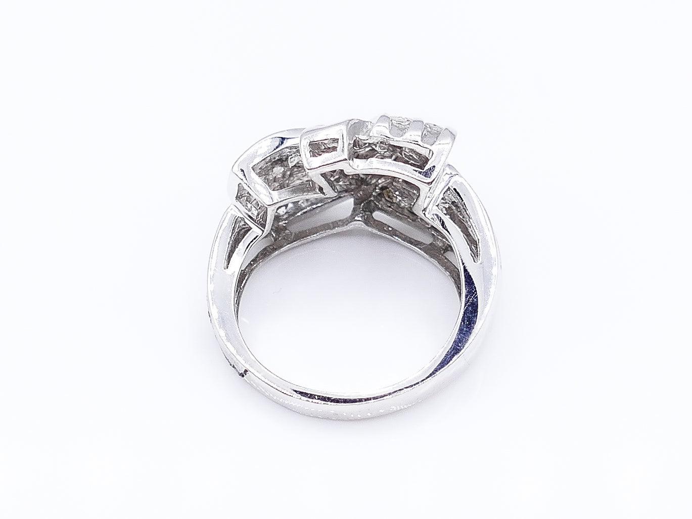 Modern Asymmetrical Channel Set Baguette and Round Diamond Ring For Sale