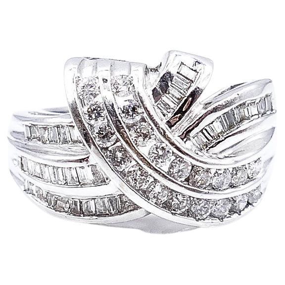 Asymmetrical Channel Set Baguette and Round Diamond Ring For Sale