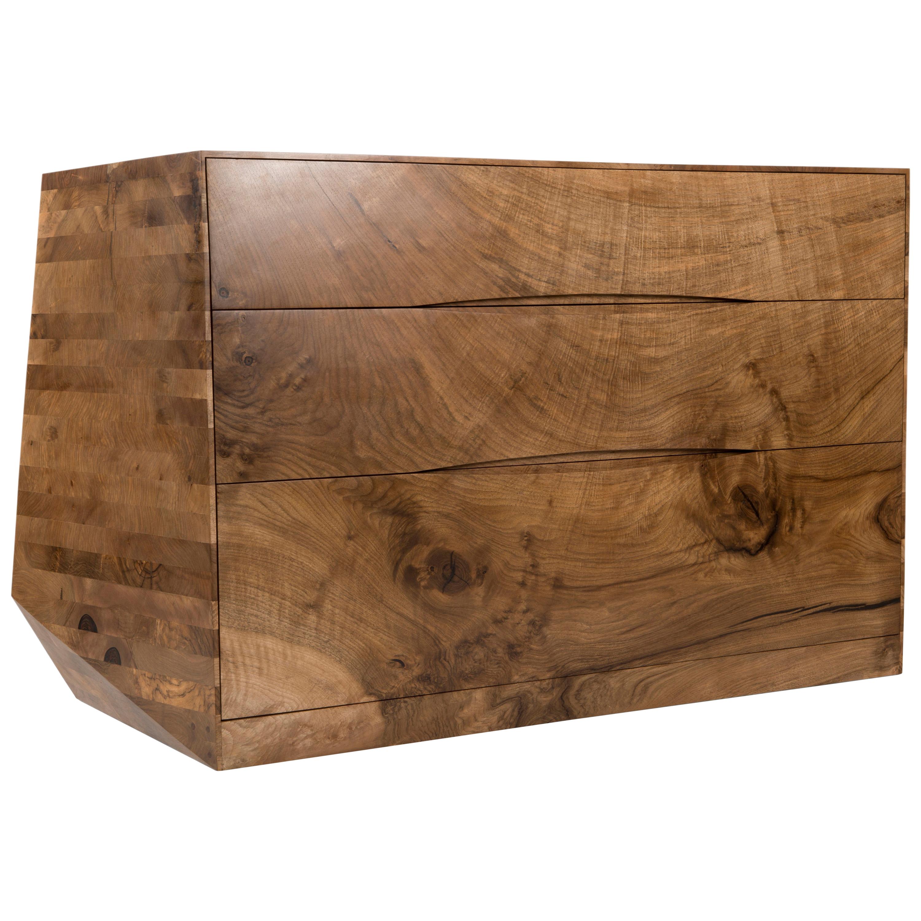 Asymmetrical Chest of Drawers in Solid English Walnut.  For Sale