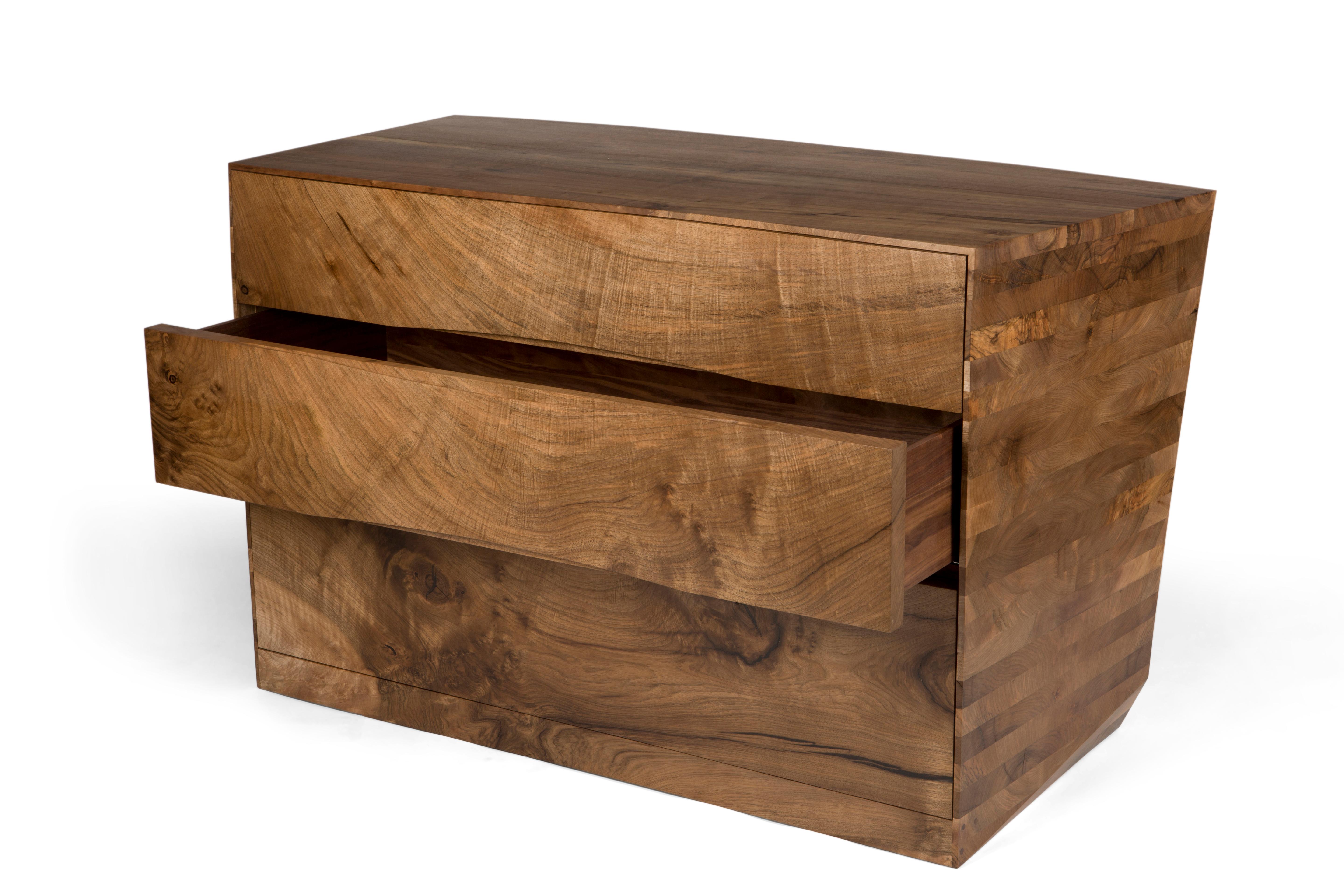 Wood Asymmetrical Chest of Drawers in Solid English Walnut.  For Sale