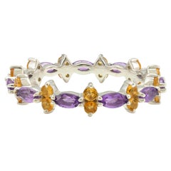 Asymmetrical Citrine and Amethyst Stacking Band Ring in 18k Solid White Gold