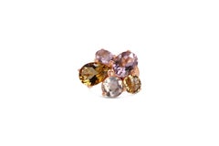 Asymmetrischer Cluster-Blumenring aus 18 Karat Rosgold mit gelbem Citrin und Rosenquarz