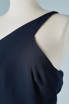 Asymmetrical cocktail dress in navy blue crêpe and lace Gai Mattiolo Couture