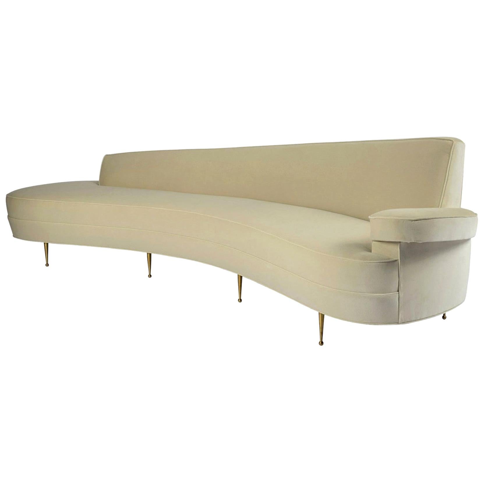Asymmetrical Curve Back Italian Style Sofa, Right Arm