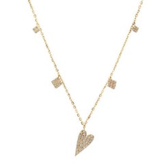 Asymmetrical Diamond 14K (or 18k upon request) Yellow Gold Heart Necklace