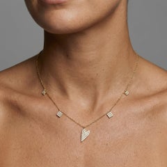 Asymmetrical Diamond 14K (or 18k upon request) Yellow Gold Heart Necklace