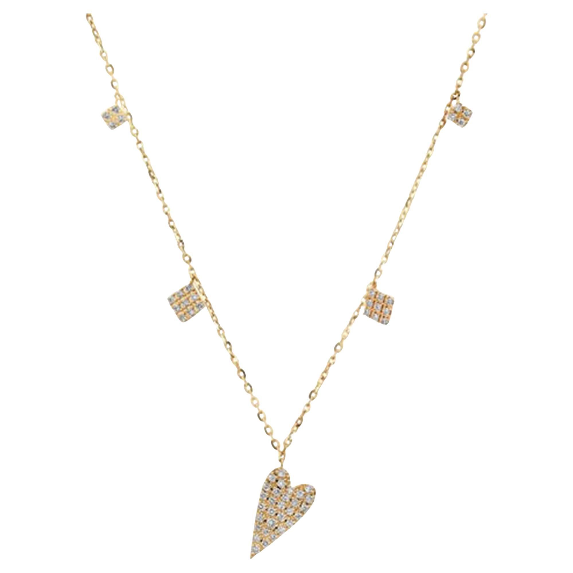 Asymmetrical Diamond 14K (or 18k upon request) Yellow Gold Heart Necklace