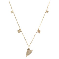 Asymmetrical Diamond 14K (or 18k upon request) Yellow Gold Heart Necklace