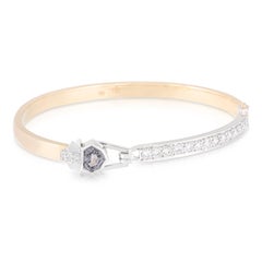 9ct Yellow/White Gold Asymmetrical Diamond and Grey Spinel Hinged Bangle