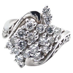 Asymmetrical Diamond Cluster White Gold Ring
