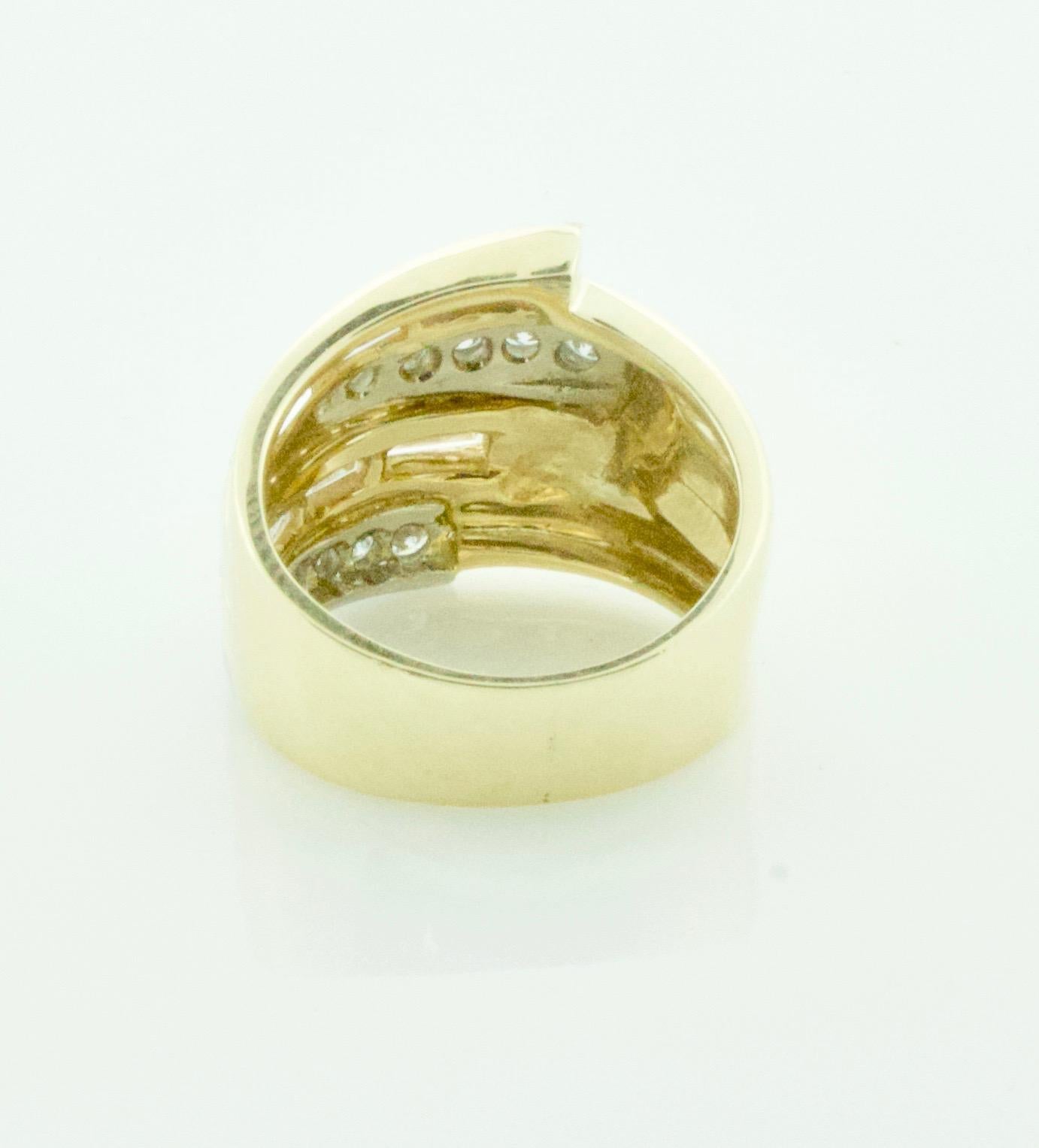Asymmetrical Diamond Yellow Gold Ring, Circa 1960's For Sale 1