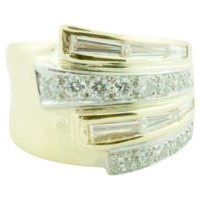 Asymmetrical Diamond Yellow Gold Ring, Circa 1960's For Sale