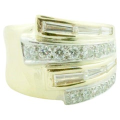 Retro Asymmetrical Diamond Yellow Gold Ring, Circa 1960's