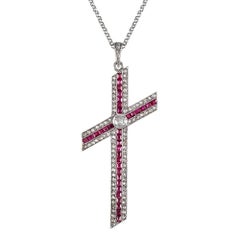 Asymmetrical Edwardian Ruby and Diamond Cross