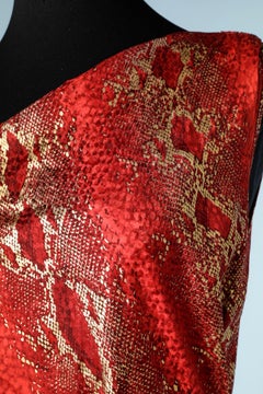 Asymmetrical evening dress in printed silk Yves Saint Laurent Rive Gauche