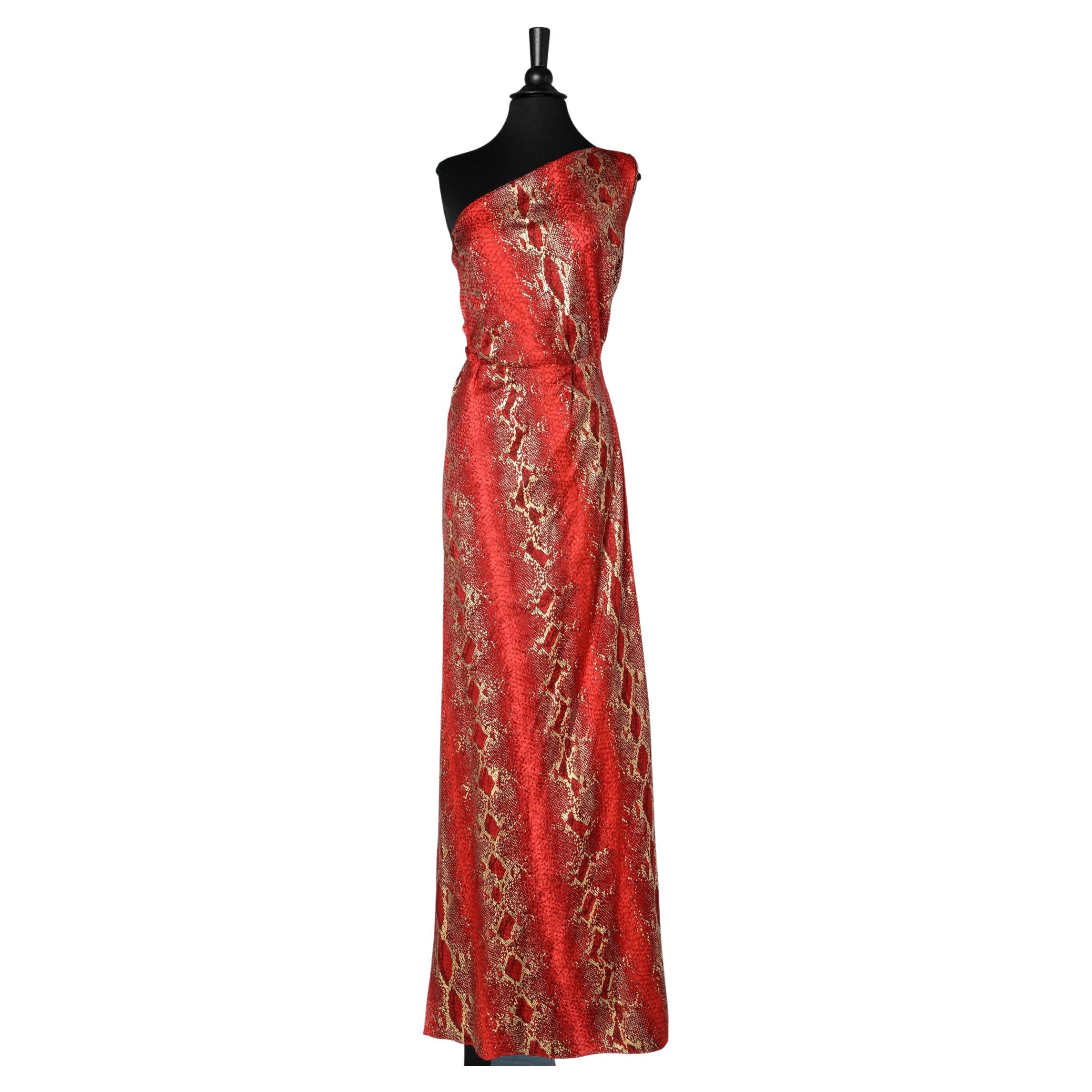  Asymmetrical evening dress in printed silk Yves Saint Laurent Rive Gauche For Sale