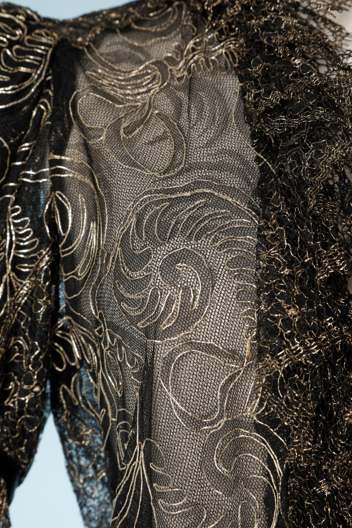 Asymmetrical evening jacket in black and gold lace 1930 For Sale 1